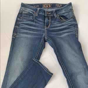 buckle black straight leg jeans